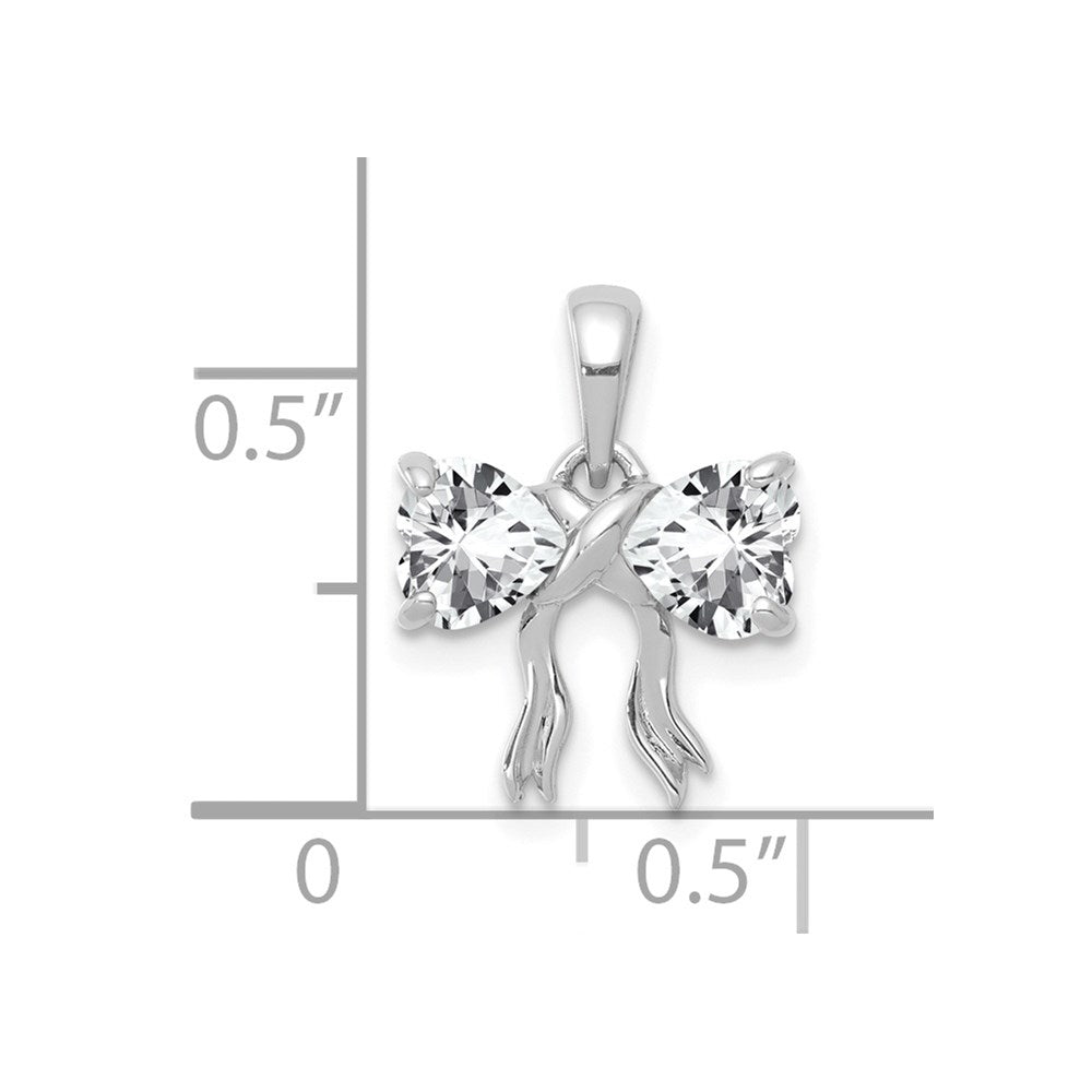 14k White Gold Polished White Topaz Bow Pendant