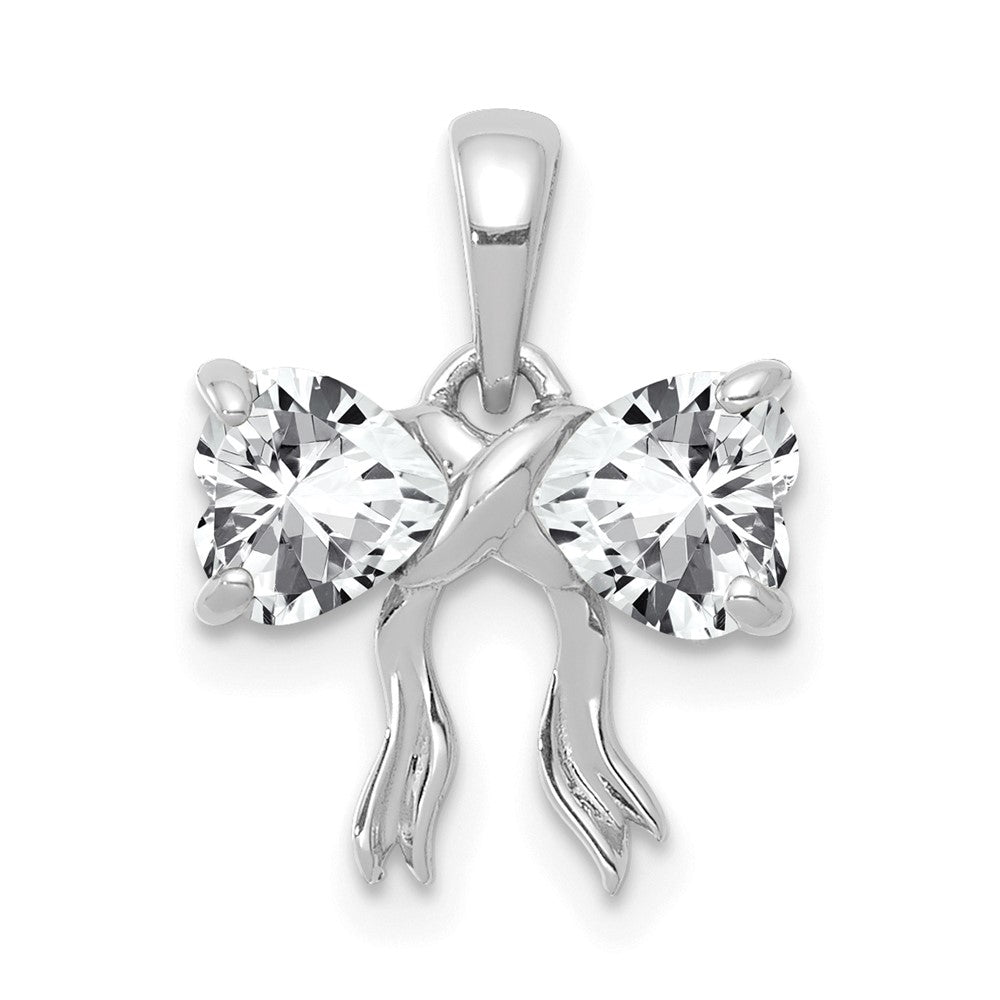 14k White Gold Polished White Topaz Bow Pendant