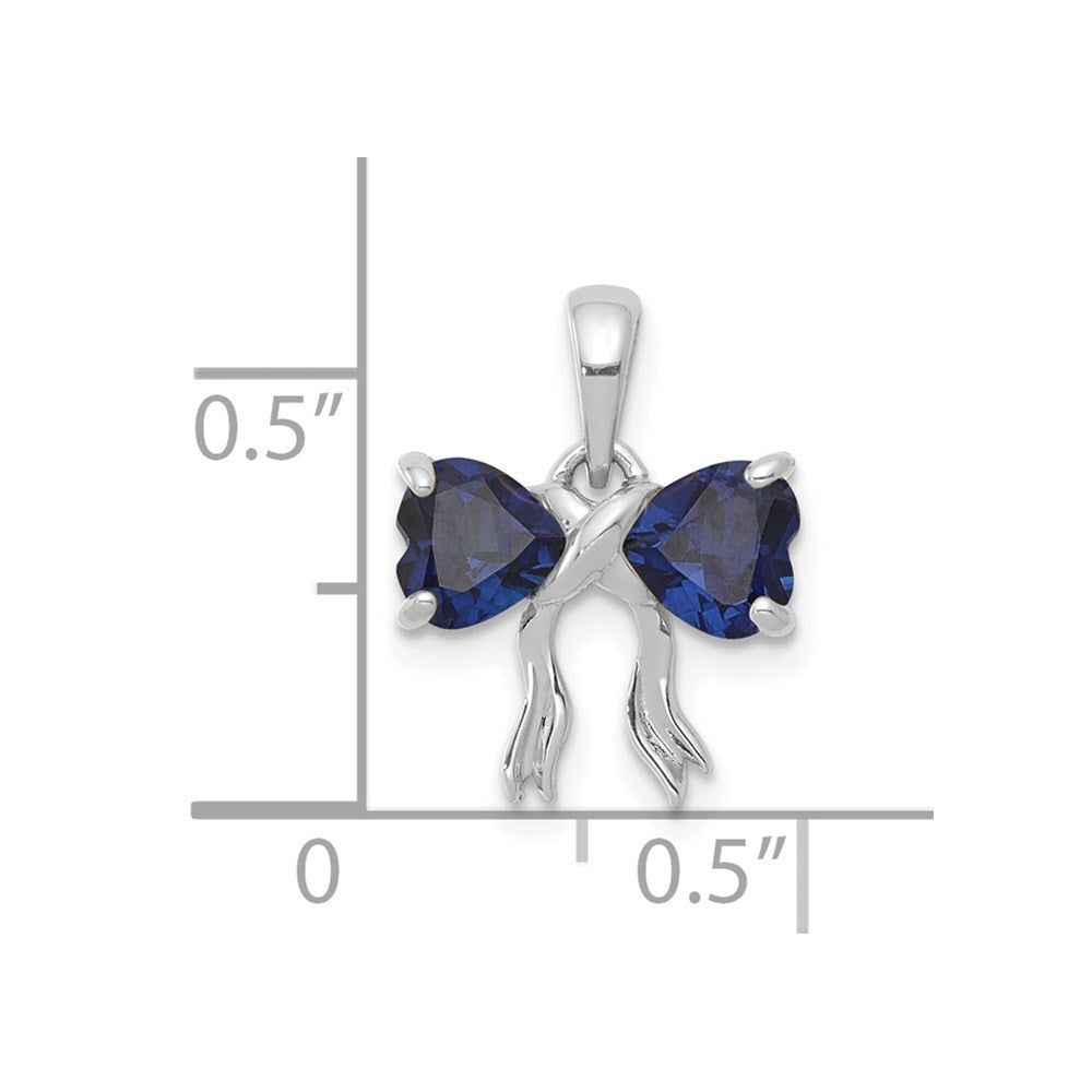 14k White Gold Polished Created Sapphire Bow Pendant