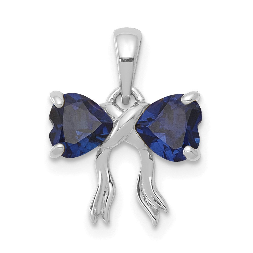 14k White Gold Polished Created Sapphire Bow Pendant