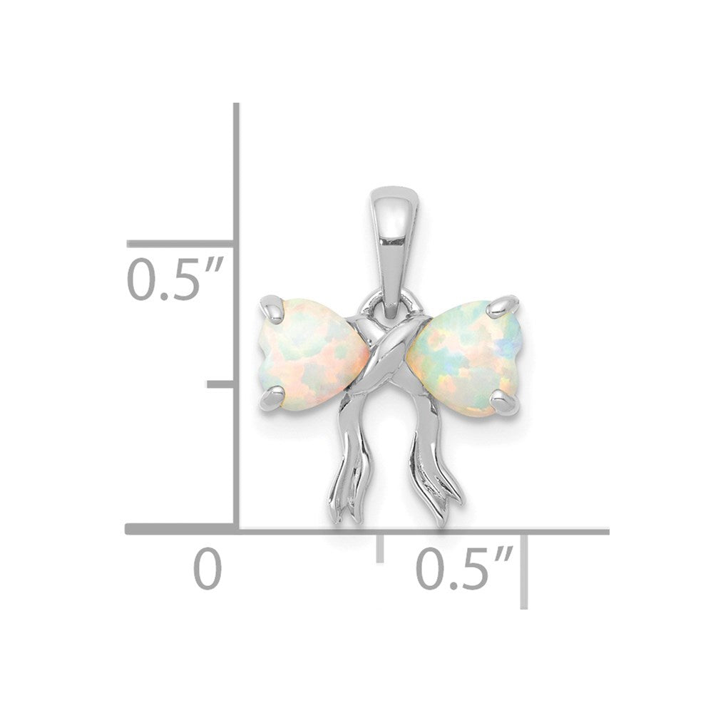 14k White Polished Created Opal Bow Pendant