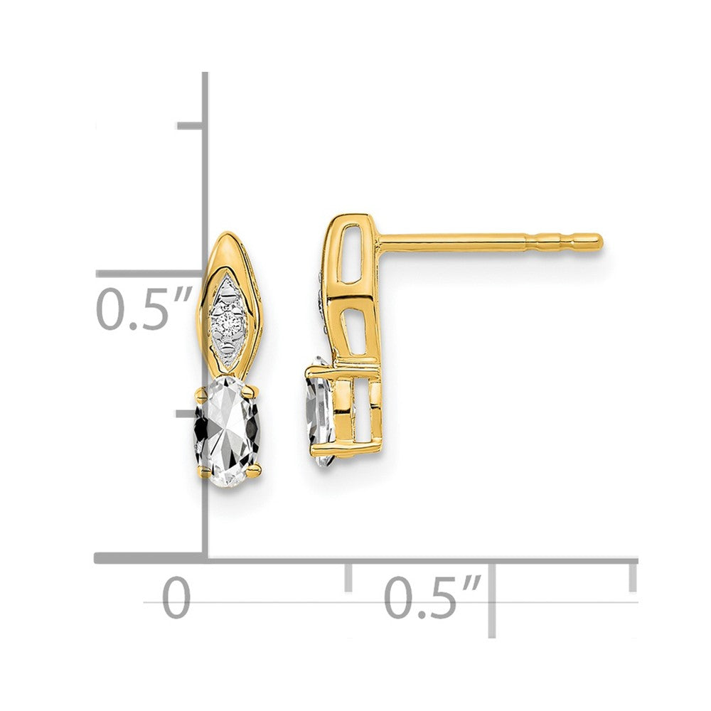14k Yellow Gold White Topaz and Diamond Post Earrings