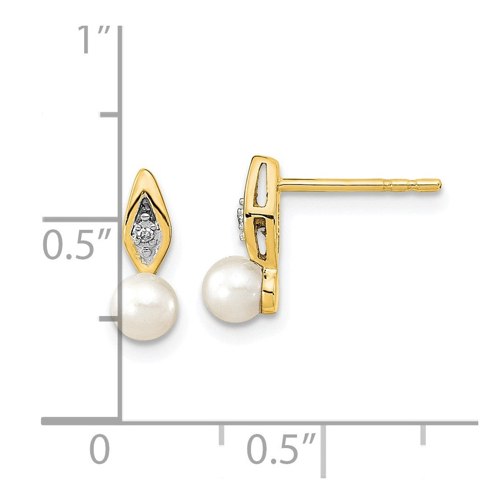 14k FW Cultured Pearl and Diamond Post Earrings