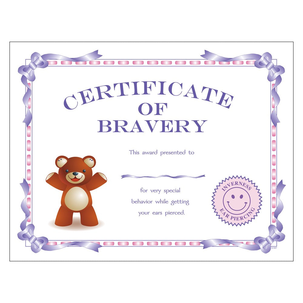 Piercing only Package of 25 Certificates of Bravery