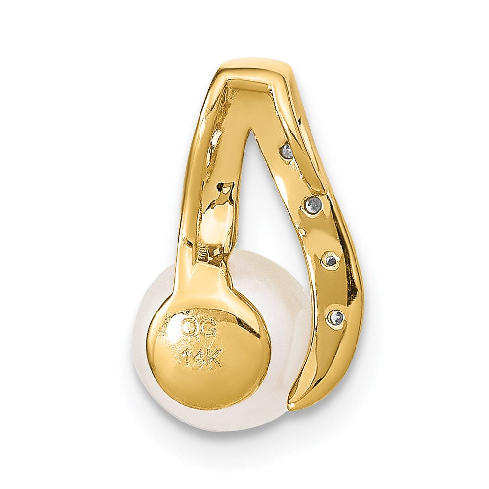 14k Yellow Gold 7-8mm Button White FWC Pearl and Rhodium Diamond Pendant