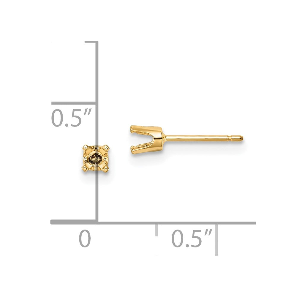 14k Yellow Gold 3.25mm Round Stud Earring Mounting w/backs