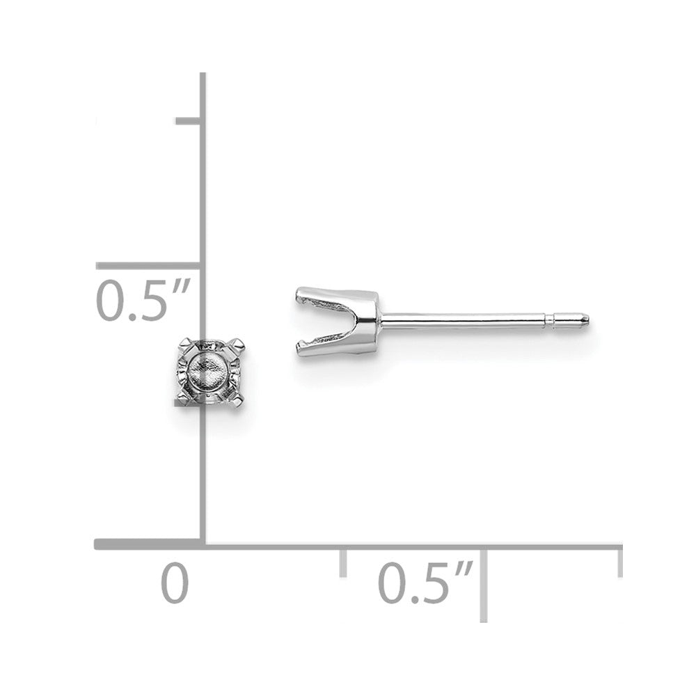 14k White Gold 3.25mm Round Stud Earring Mounting w/backs