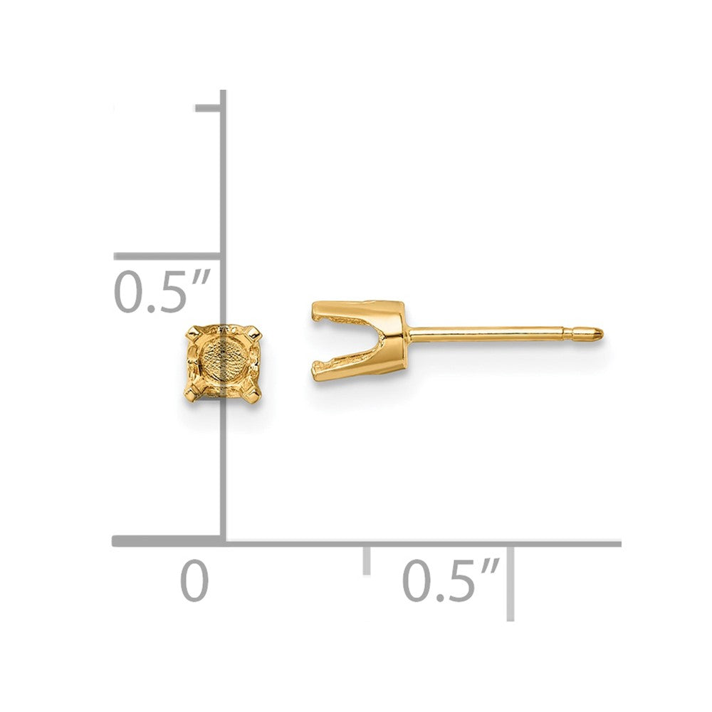 14k Yellow Gold 4mm Round Stud Earring Mounting w/backs