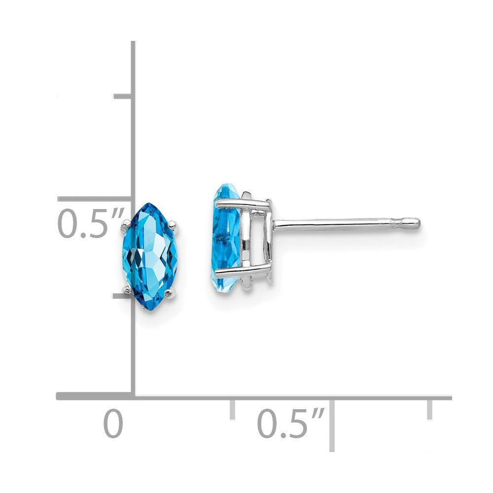 14k White Gold 7x3.5mm Blue Topaz Marquise Stud Earring