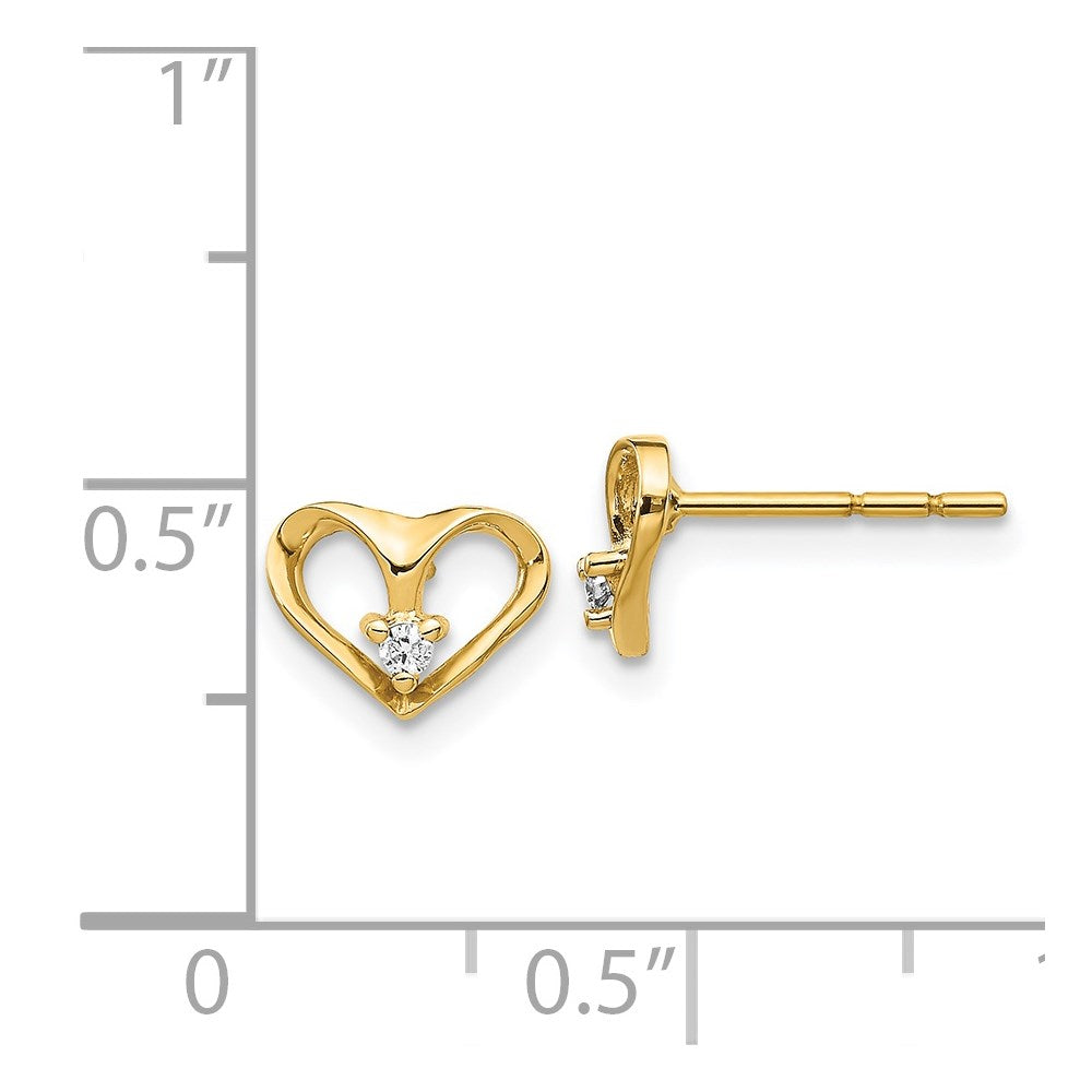 14k Gold AA Diamond Heart Post Earrings