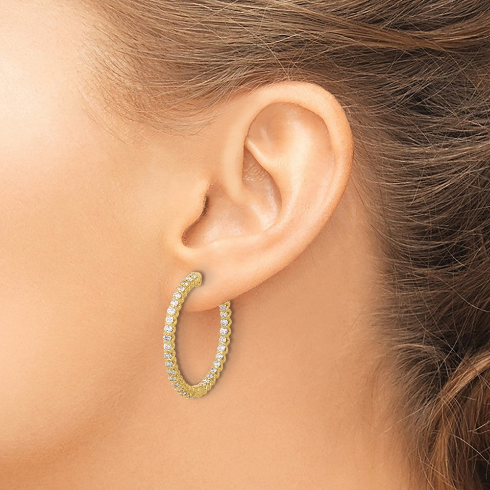 14K 2.3ct 66-2.0mm In/Out Hoop w/ Safety Clasp Diamond Earrings