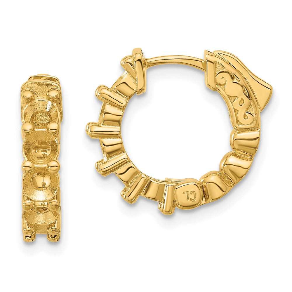 14K Yellow Gold 1.5ct 10-3.5mm Round Hoop w/ Safety Clasp Earring Mountings