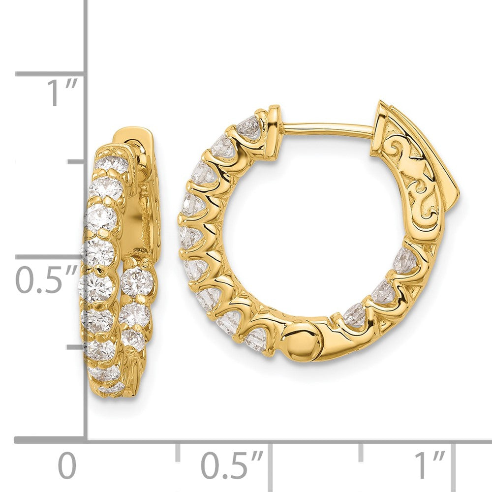 14K 1.2ct 24-2.3mm Round Hoop w/ Safety Clasp Diamond Earrings