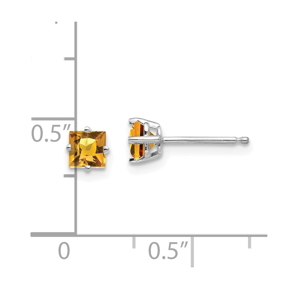 14k White Gold 4mm Princess Cut Citrine Earrings