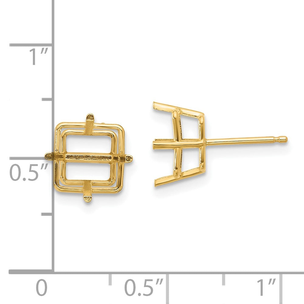 14k Yellow Gold 8mm Square Earring Mountings