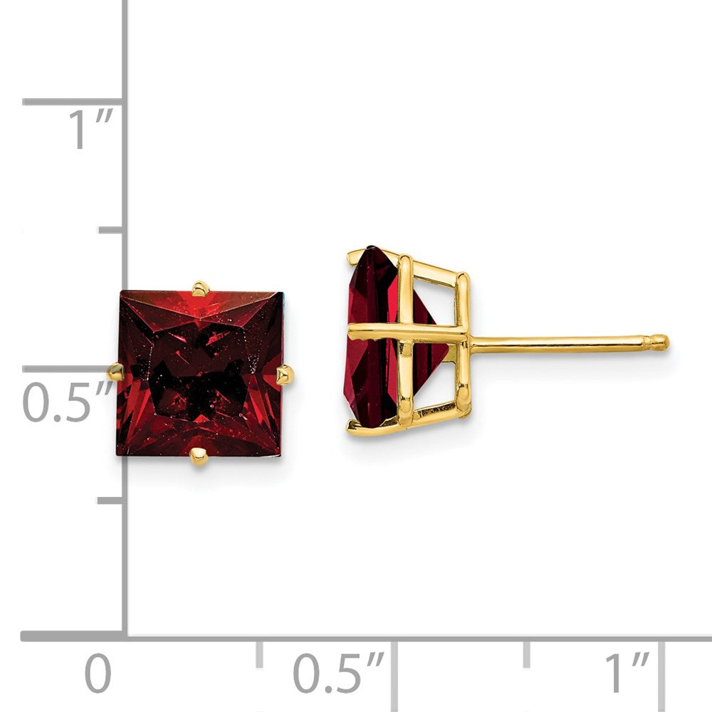 14k 8mm Princess Cut Garnet Earrings