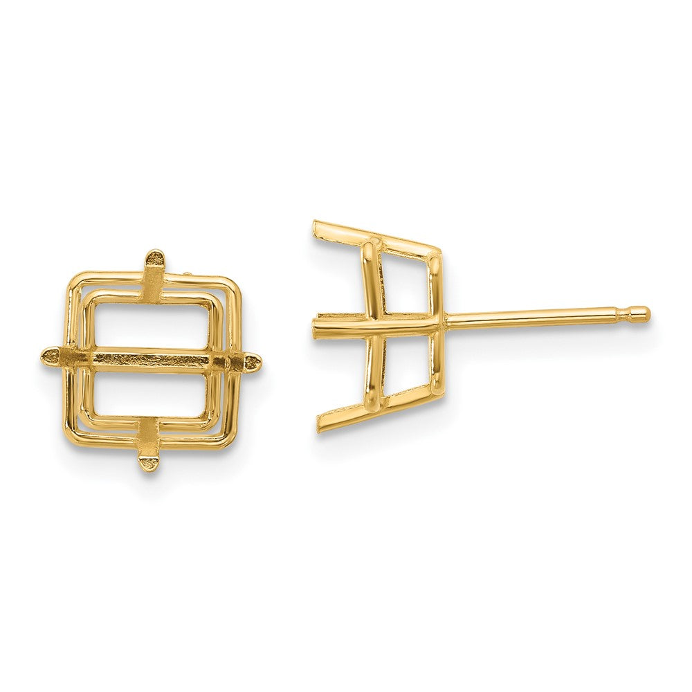 14k Yellow Gold 8mm Square Earring Mountings