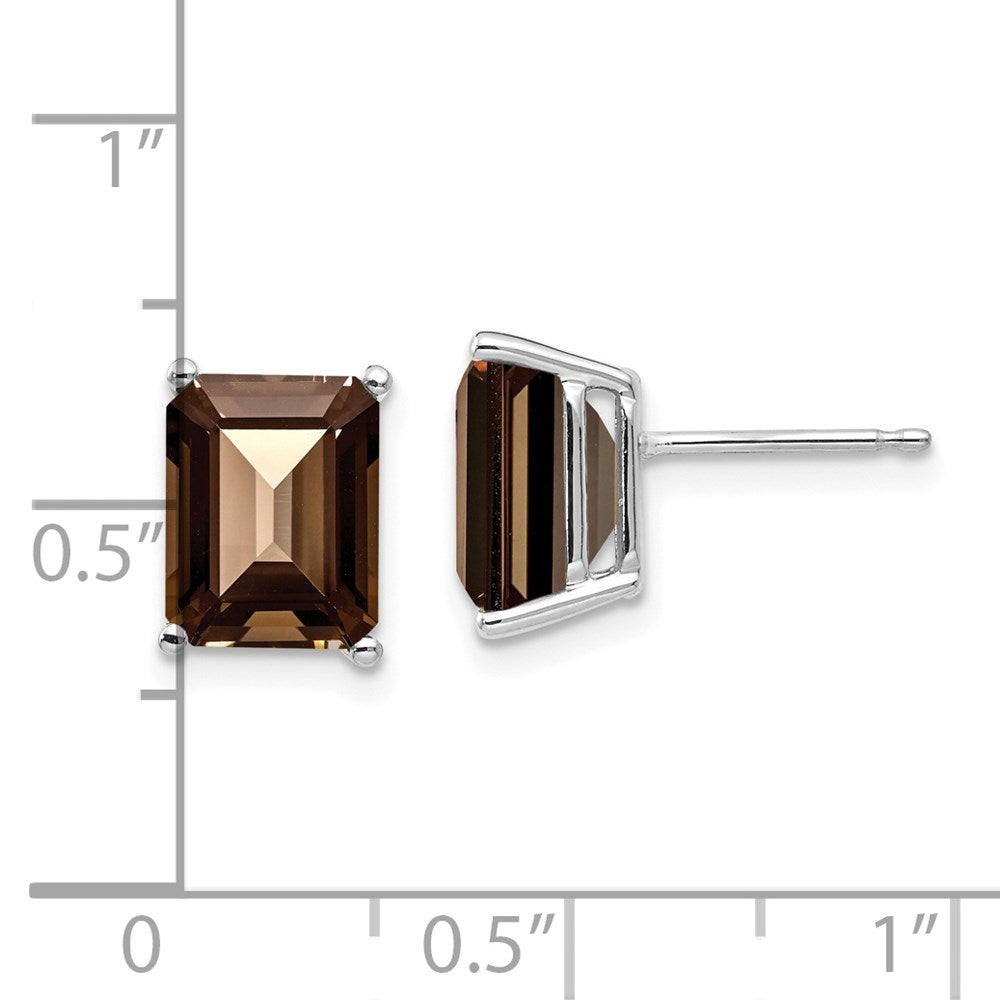 14k White Gold 9x7mm Emerald Smoky Quartz Earrings