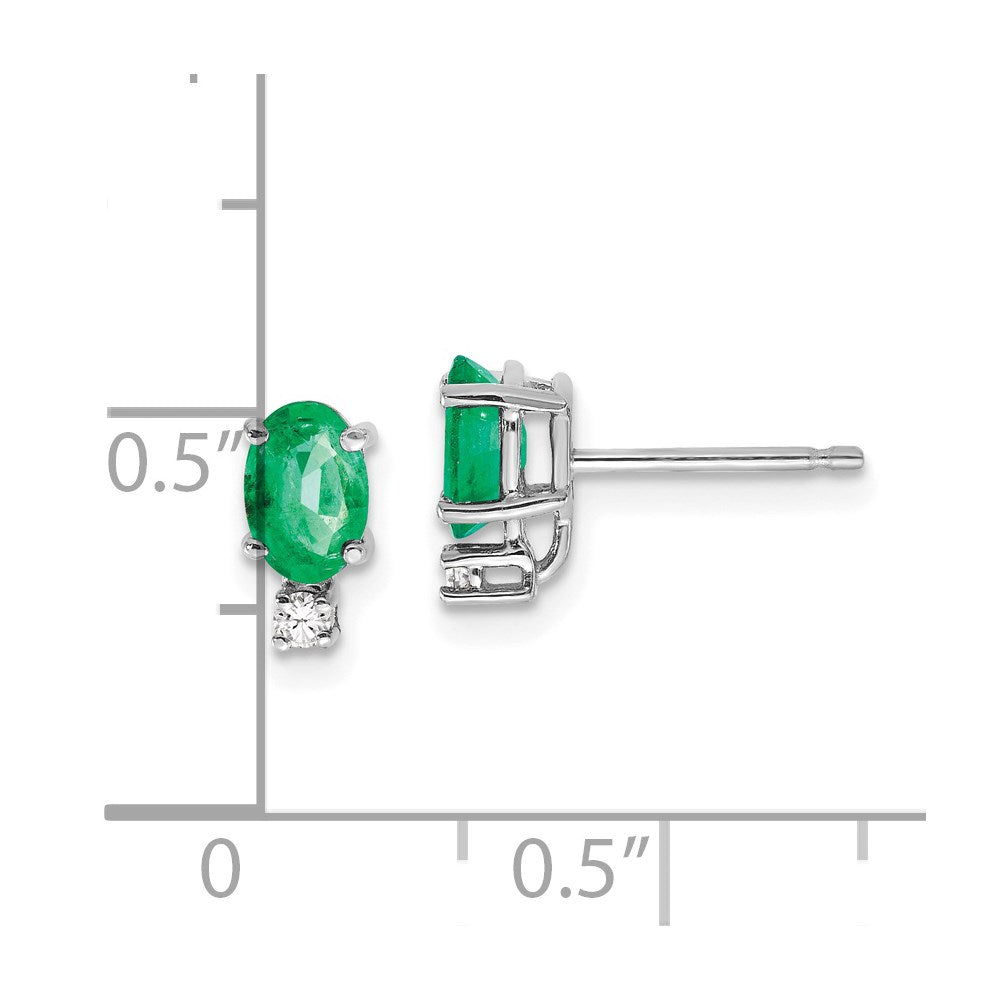 14k White Gold 6x4mm Oval Emerald & AAA Diamond Earrings