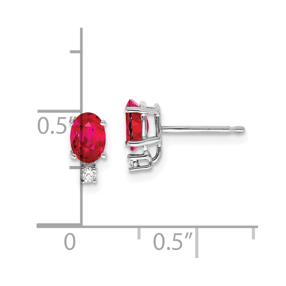 14k White Gold 6x4mm Oval Ruby AA Diamond Earrings