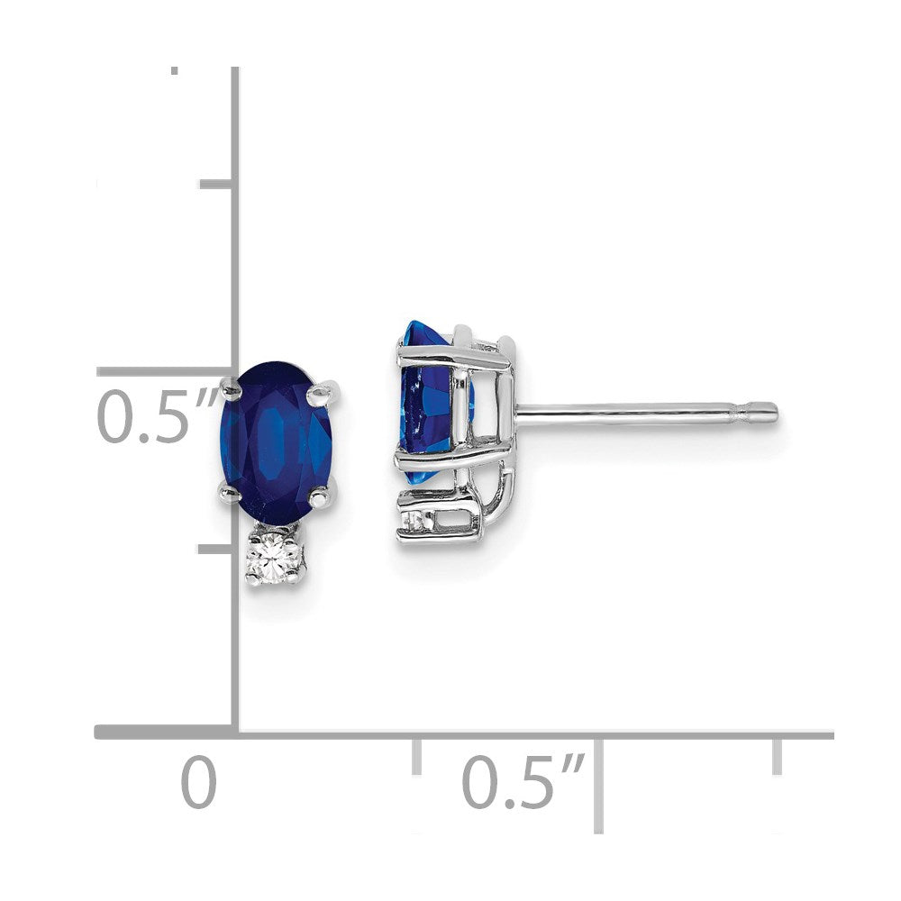 14k White Gold 6x4mm Oval Sapphire AA Diamond Earrings