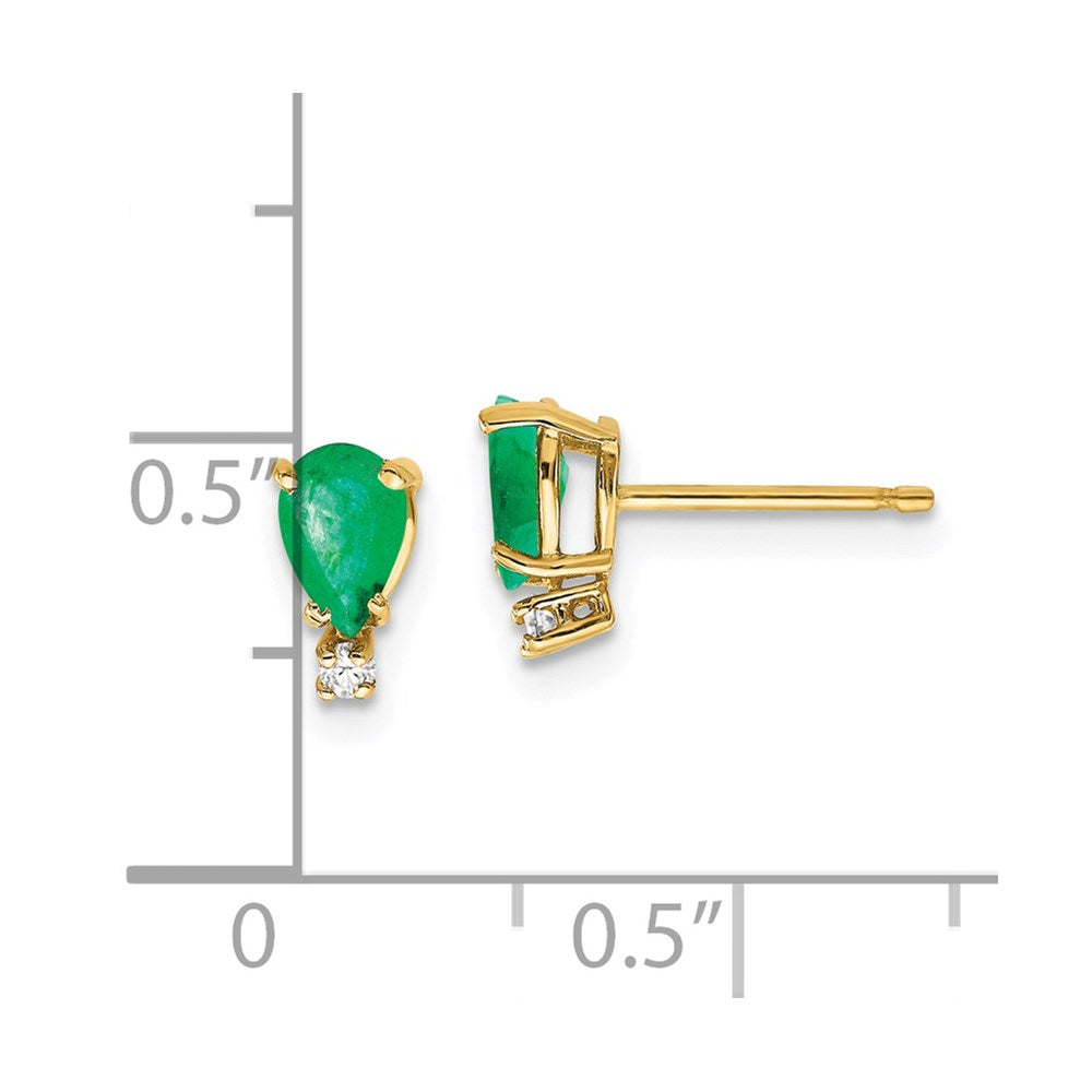 14k 6x4mm Pear Emerald VS Diamond Earrings