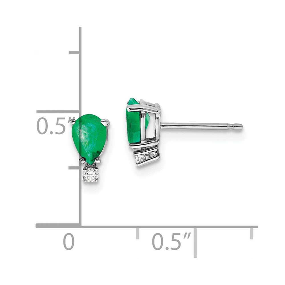 14k White Gold 6x4mm Pear Emerald A Diamond Earrings