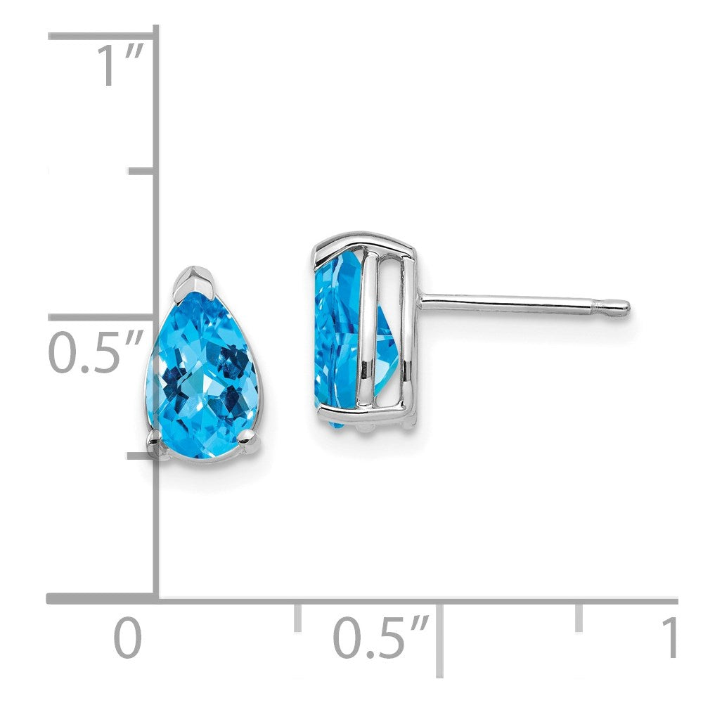 14k White Gold 8x5mm Pear Blue Topaz Checker Earrings