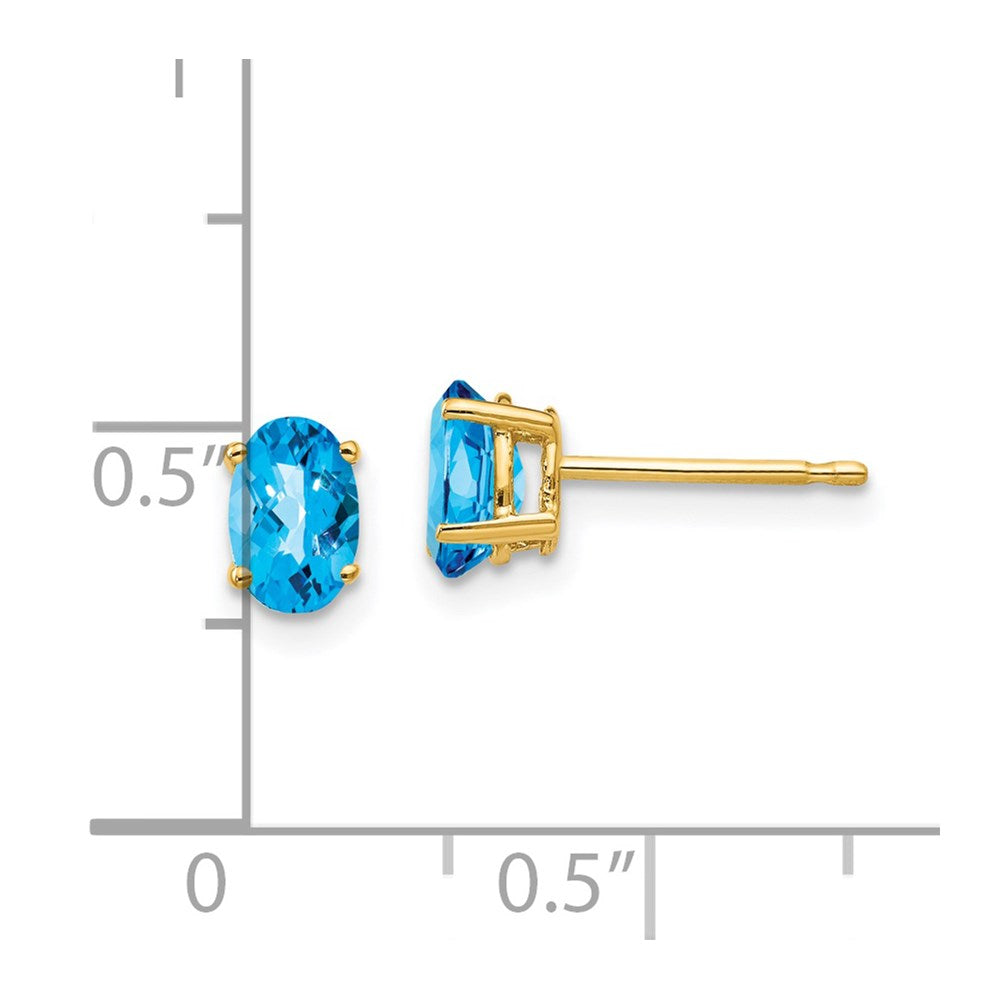 14k 6x4mm Oval Blue Topaz Checker Earrings