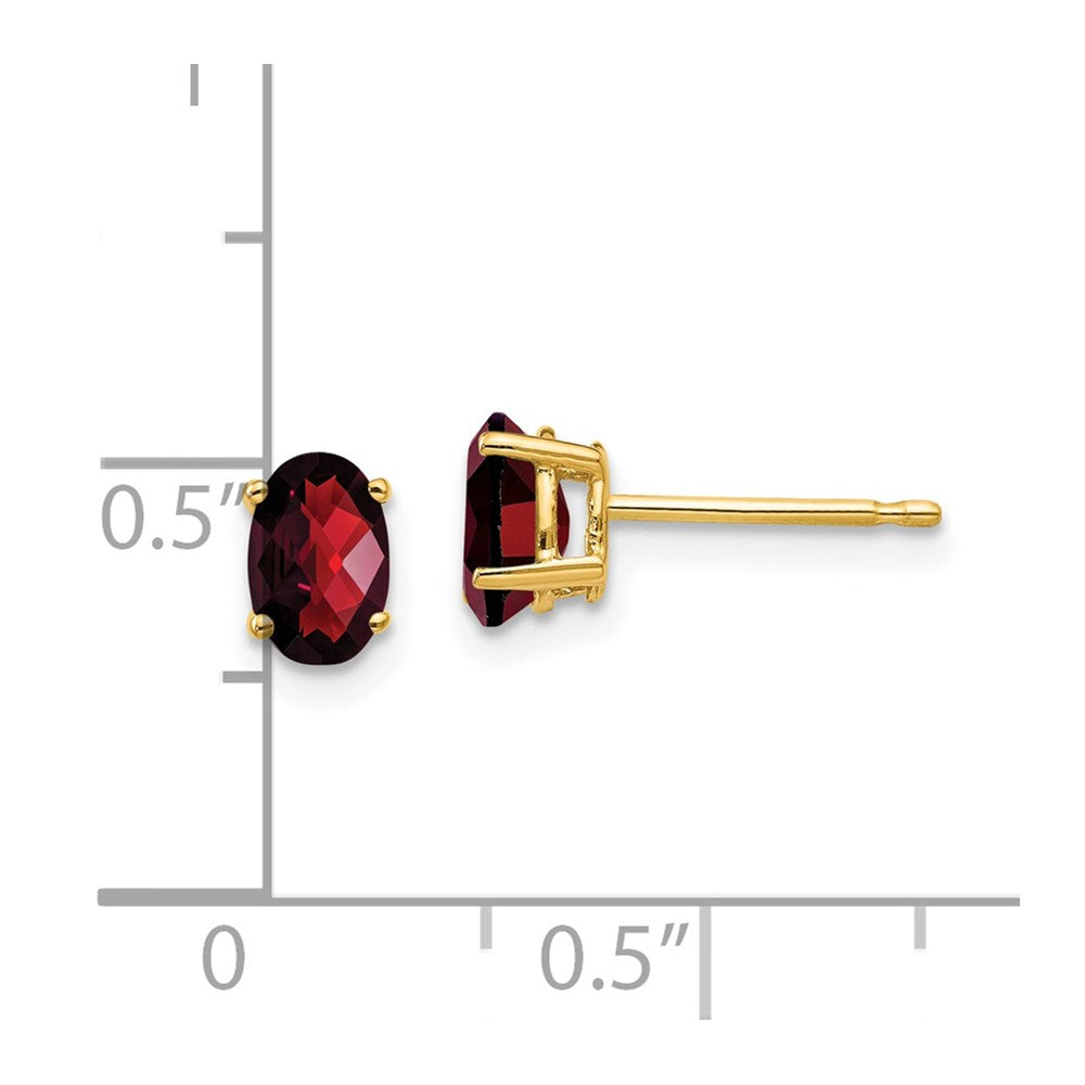 14k 6x4mm Oval Garnet Checker Earrings