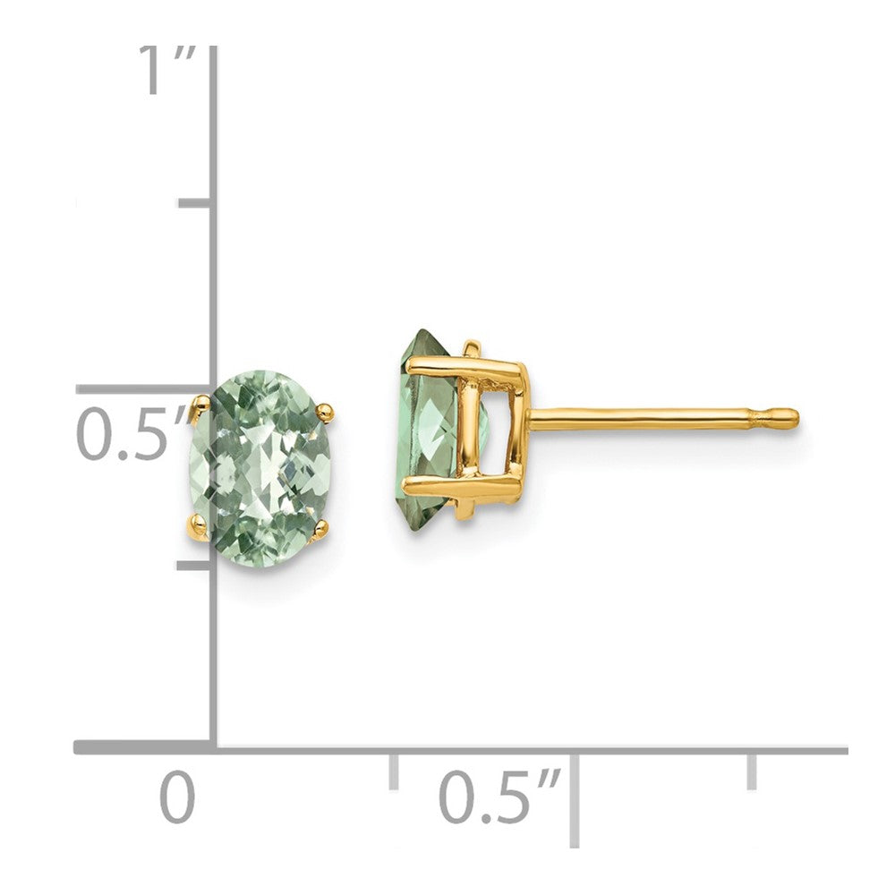 14k 7x5 Oval Checker-Cut Green Quartz Earrings