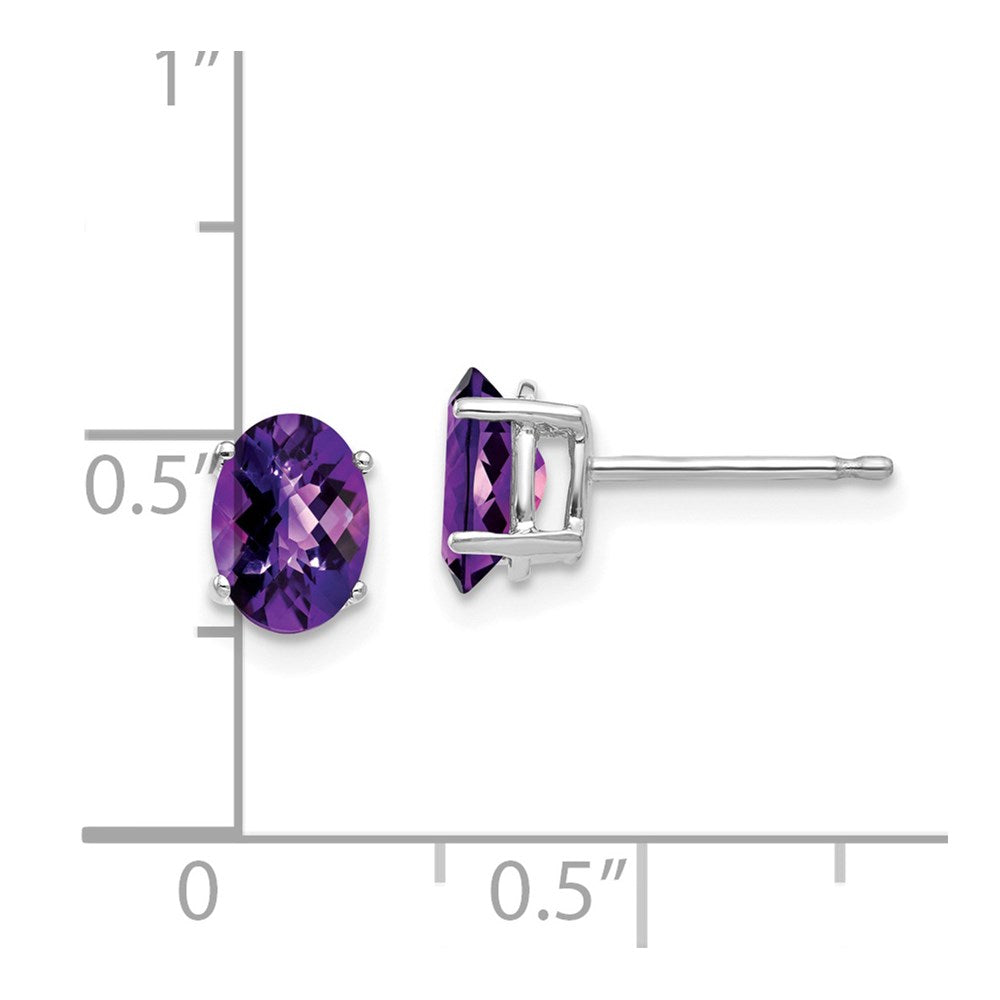 14k White Gold 7x5mm Oval Amethyst Checker Earrings