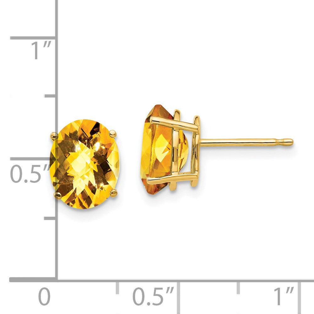 14k Yellow Gold 9x7mm Oval Citrine Checker Earrings