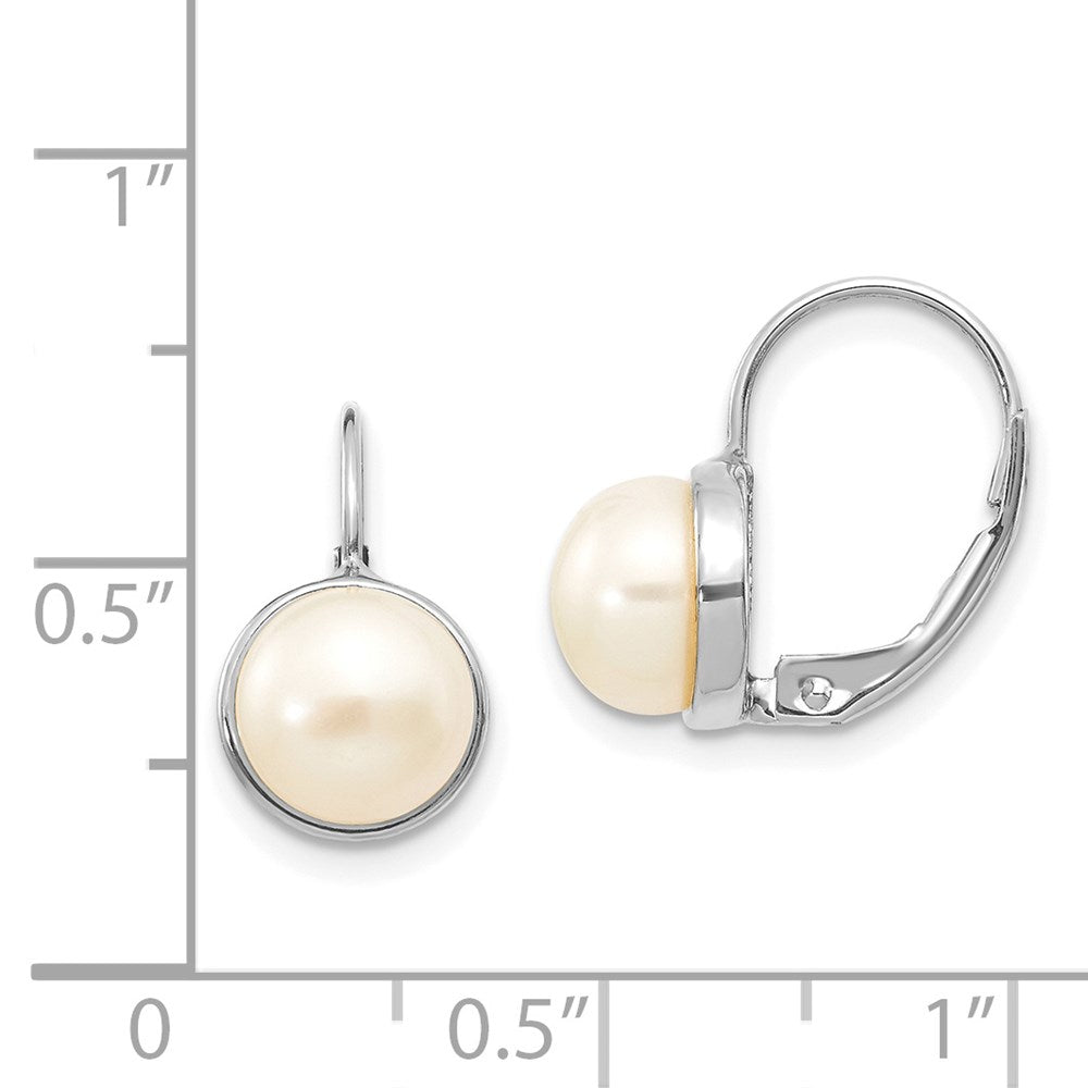 14k White Gold 6-7mm White Button Freshwater Cultured Pearl Leverback Earrings