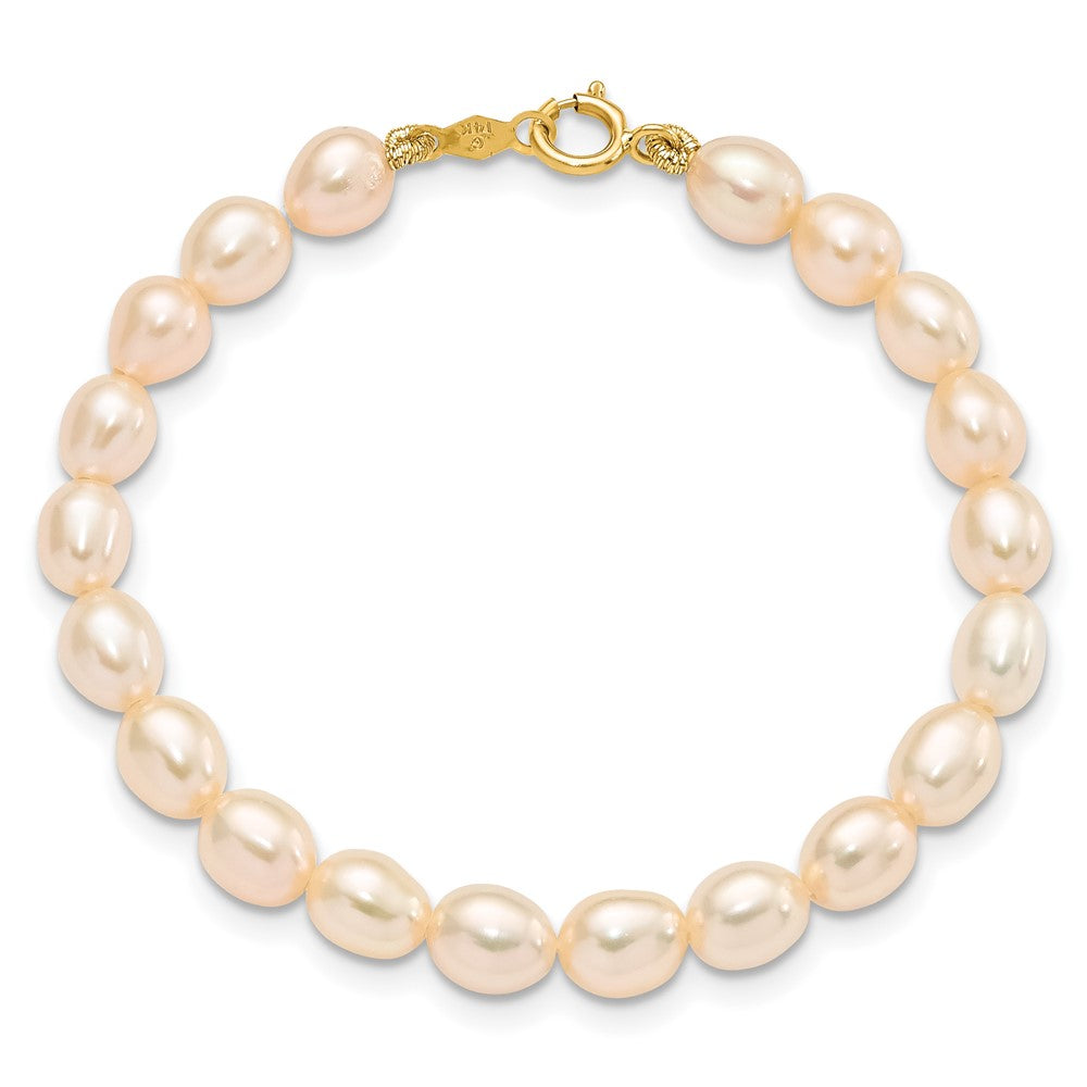 14k 3-4mm Semi-Round Pink Freshwater Cultured Pearl 12 inch Necklace, 5 inch Bracelet and Post Earring Set