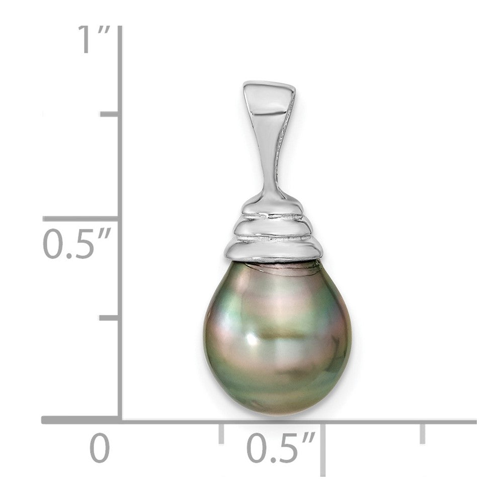 14k White Gold 9-10mm Black Teardrop Tahitian Saltwater Cultured Pearl Pendant