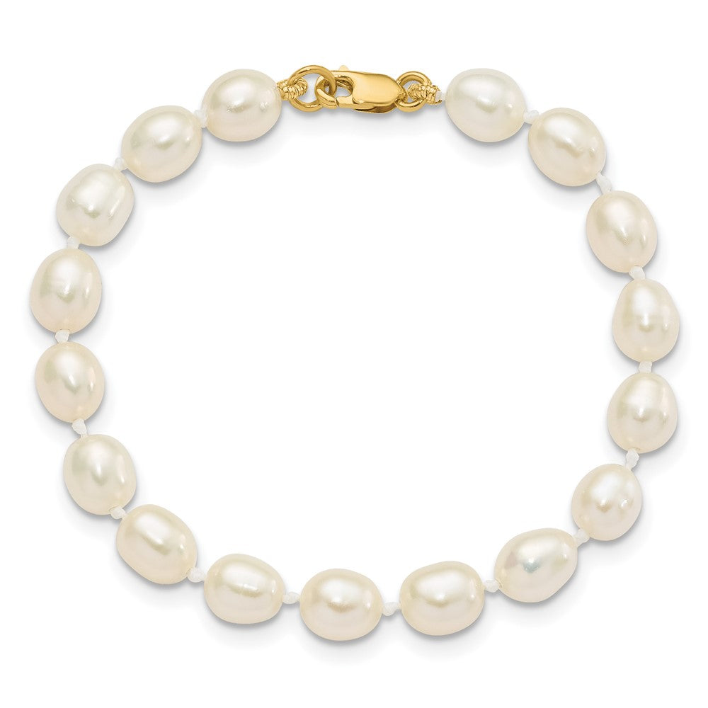 14k 5-6mm White Freshwater Cultured Pearl 5 inch Bracelet, 14 inch Necklace and Post Earrings Set
