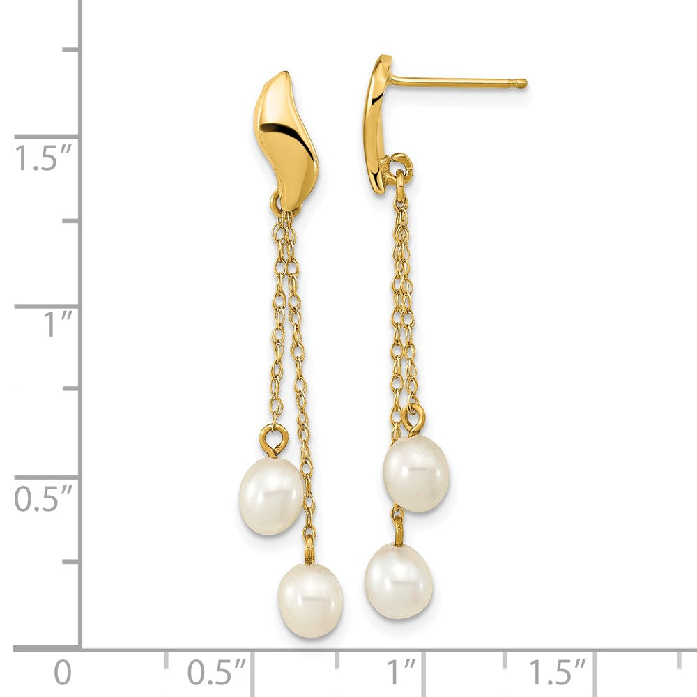 14k 4-5mm White Rice Freshwater Cultured Pearl Post Dangle Earrings