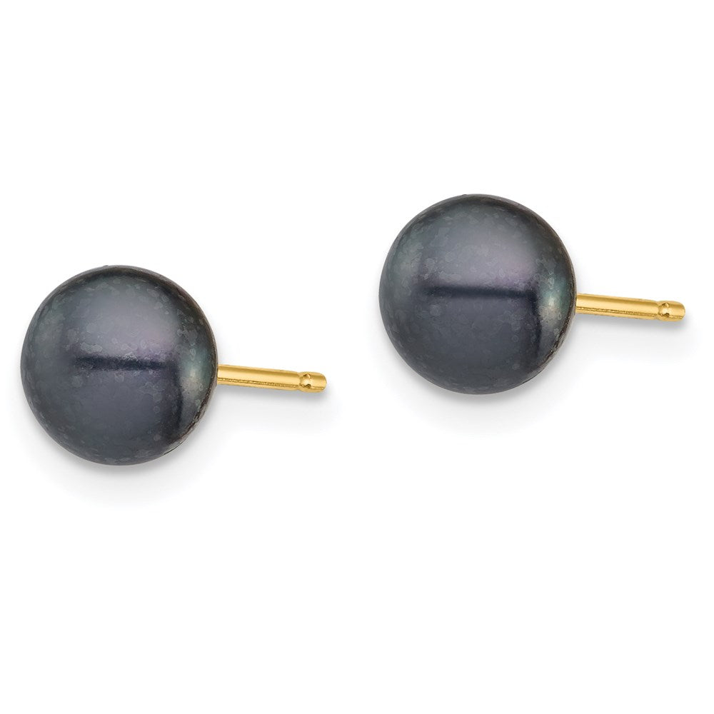 14k 6-6.5mm White, Grey and Black Round Freshwater Cultured Pearl 3 Pair Stud Post Earrings Set