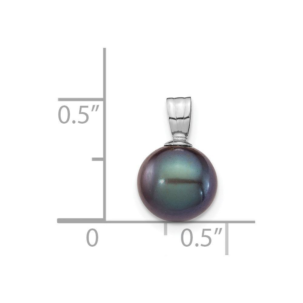 14K White Gold 8-9mm Black Round Freshwater Cultured Pearl Pendant