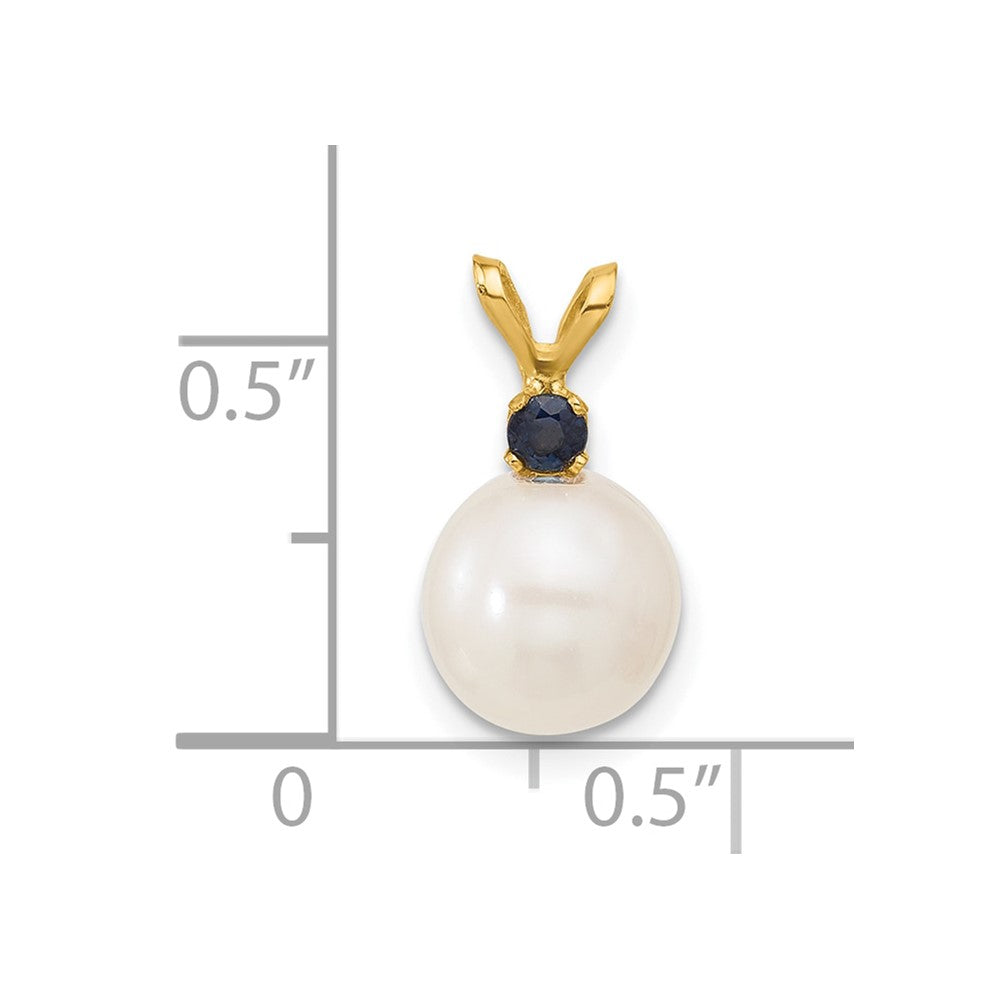 14k 8-8.5mm White Round Freshwater Cultured Pearl and .09SA Sapphire Pendant