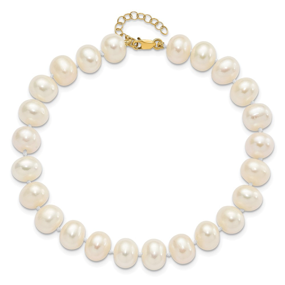 14k 8-9mm White Near-Round Freshwater Cultured Pearl 18 inch Necklace with 2 inch Extension, 7.5 inch Bracelet with 1 inch Extension and Post Earrings Set