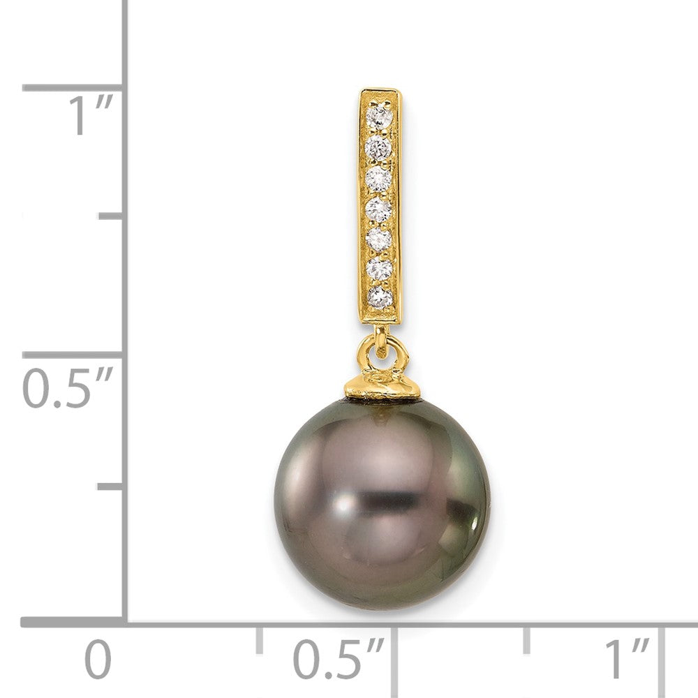14k 10-11mm Black Round Tahitian Saltwater Cultured Pearl and .07 Carat Diamond Dangle Chain Slide