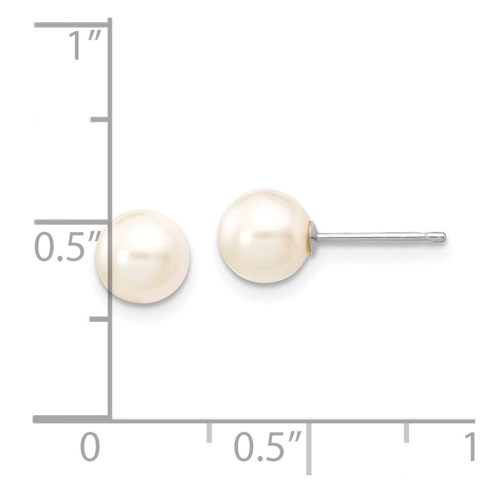 14k White Gold 6-7mm White Round Akoya Saltwater Cultured Pearl Post Earrings