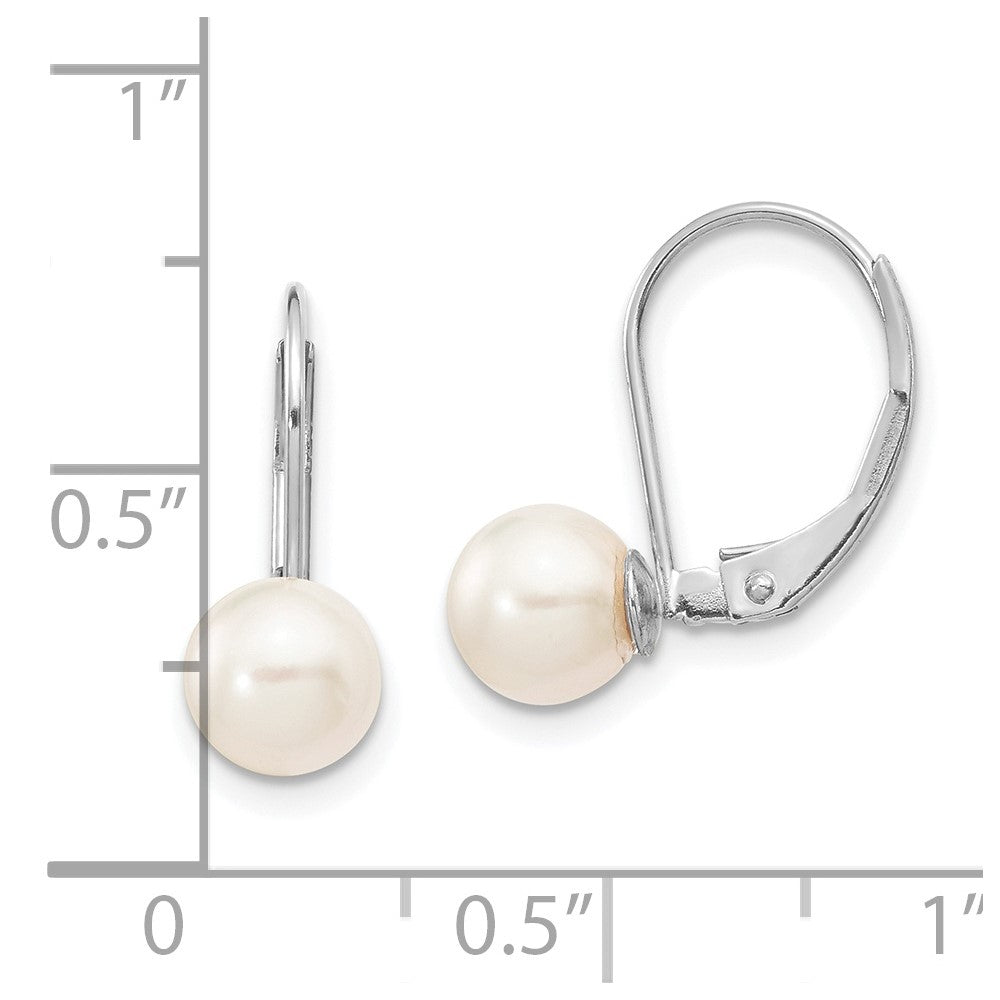 14k White Gold 6-7mm White Round Akoya Saltwater Cultured Pearl Leverback Earrings