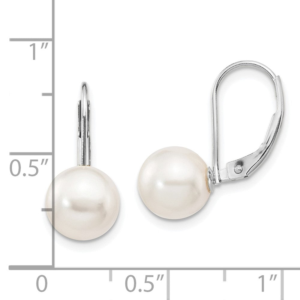14k White Gold 8-9mm White Round Akoya Saltwater Cultured Pearl Leverback Earrings