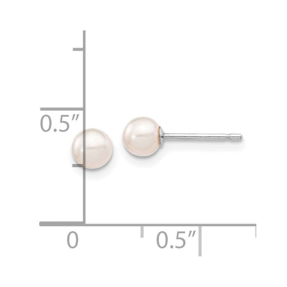 14k White Gold 4-5mm White Round Akoya Saltwater Cultured Pearl Post Earrings