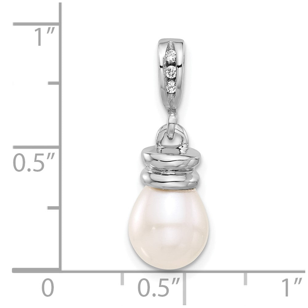14K White Gold 8-9mm Teardrop White FWC Pearl and .06ct Dia Pendant