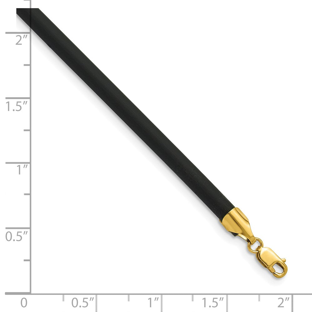 14k 4mm 18in with Yellow Clasp Black Rubber Cord Necklace