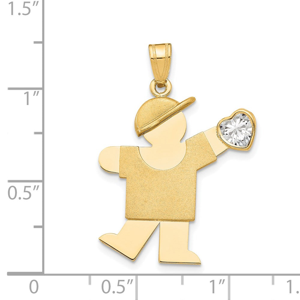 14k Boy with CZ April Birthstone Charm